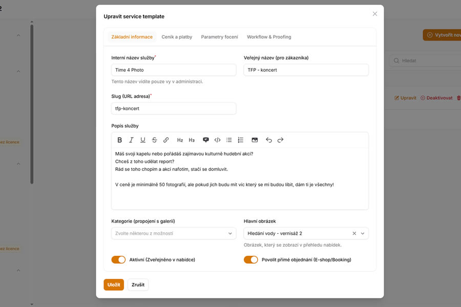 Ukázka administrace PhotoReady